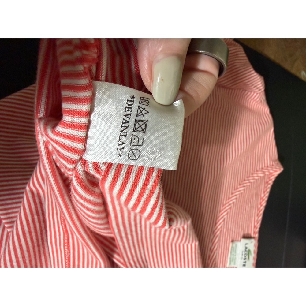 Lacoste Mens Slim Fit Striped T-Shirt Red White Cotton Size 5 Large F8330 - Picture 5 of 6